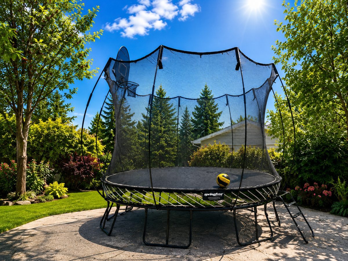 Springfree trampoline assembly Calgary backyard